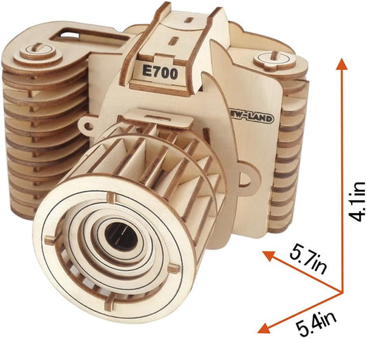 3D Wooden Puzzles Laser Engraving DIY Safe Assembly Constructor Kit Toy for Teens and Adults (F1 Camera)