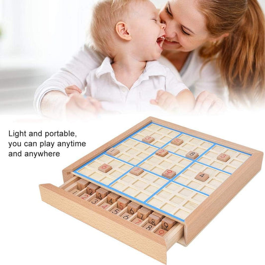 Wooden Sudoku Toys, Wooden Puzzle Sudoku Chess Board Game with Drawer Intelligence Logical Development Educational Toys for Kids Adult