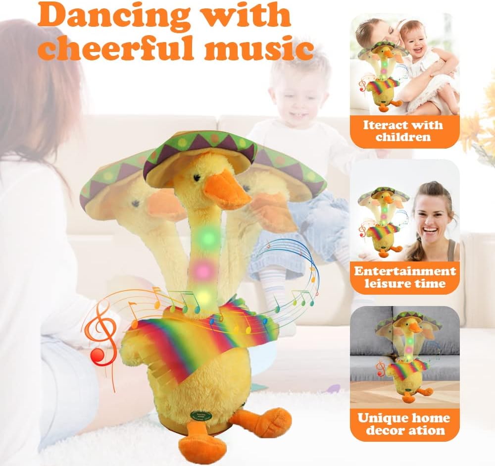 Baby Musical Duck Toy Dancing Singing Imitating Duck Toy for Girl and Boy Repeating What You Say Toddlers Infant Music Funny Clothes Dance Duck Toys for Babies