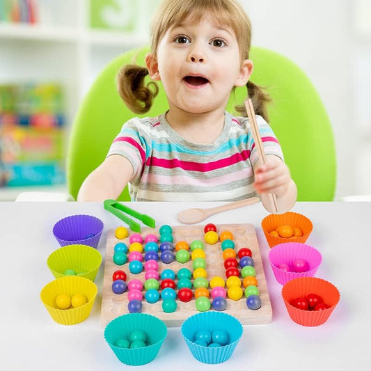 Kids Funny Rainbow Wooden Board Bead Game, Wooden Peg Board Game Game, Color Matching Sorting Learning Educational Toys for Boys Girl Birthday Gifts