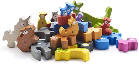 Animal Parade A to Z Puzzle and Playset - Educational Wooden Alphabet Puzzle - 2 and Up