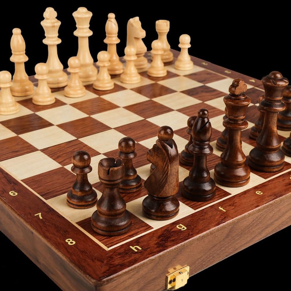 Wooden Chess Sets for Adults Portable Folding Chess Game Board Set (Size : 39 * 39 * 2.5cm)