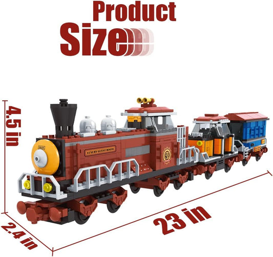 Train Building Blocks Toy Set with Tracks, Steampunk Ore Train Building Blocks, MOC Street View Building Kit, Enging and Educational Construction Playset for Boys Age 6+