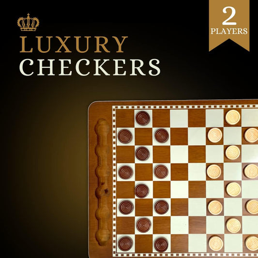 Luxury Checkers Board Game - Classic Tabletop Game Set - Solid Natural Pine Game Board, Interlocking Wood Checkers, Built-in Storage Grooves - Fun for Families, Kids, Parties - Ages 8+