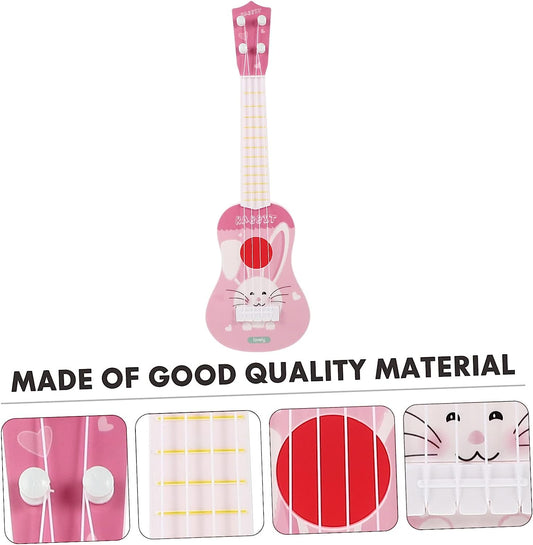 2pcs Strings Children's Ukulele Plastic Playes Bunny Toys for Kids Mini Animal Toys Toddler Ukulele Early Musical Learning Toy Plastic Ukulele Musical Instrument Model Pink Uka