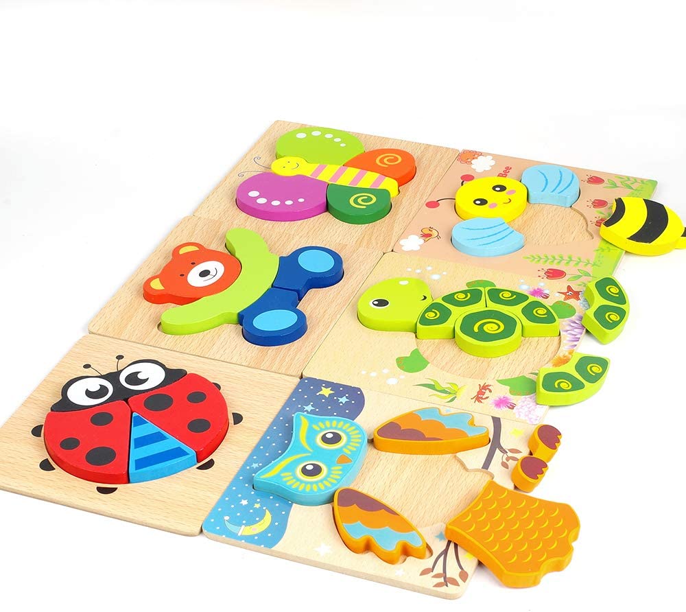 Toddler Puzzles, Wooden Jigsaw Animals Puzzles for 1 2 3 Year Old Girls Boys Toddlers, Educational Preschool Toys Gifts for Colors & Shapes Cognition Skill Learning