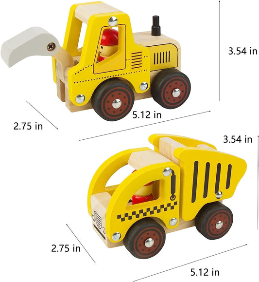 Wooden Push Car Toys for Infants 18 Months, 2 Pcs Baby Vehicle Toys Hand Push Car Toys for 2 Year Old Boys Girls (Excavator + Truck)