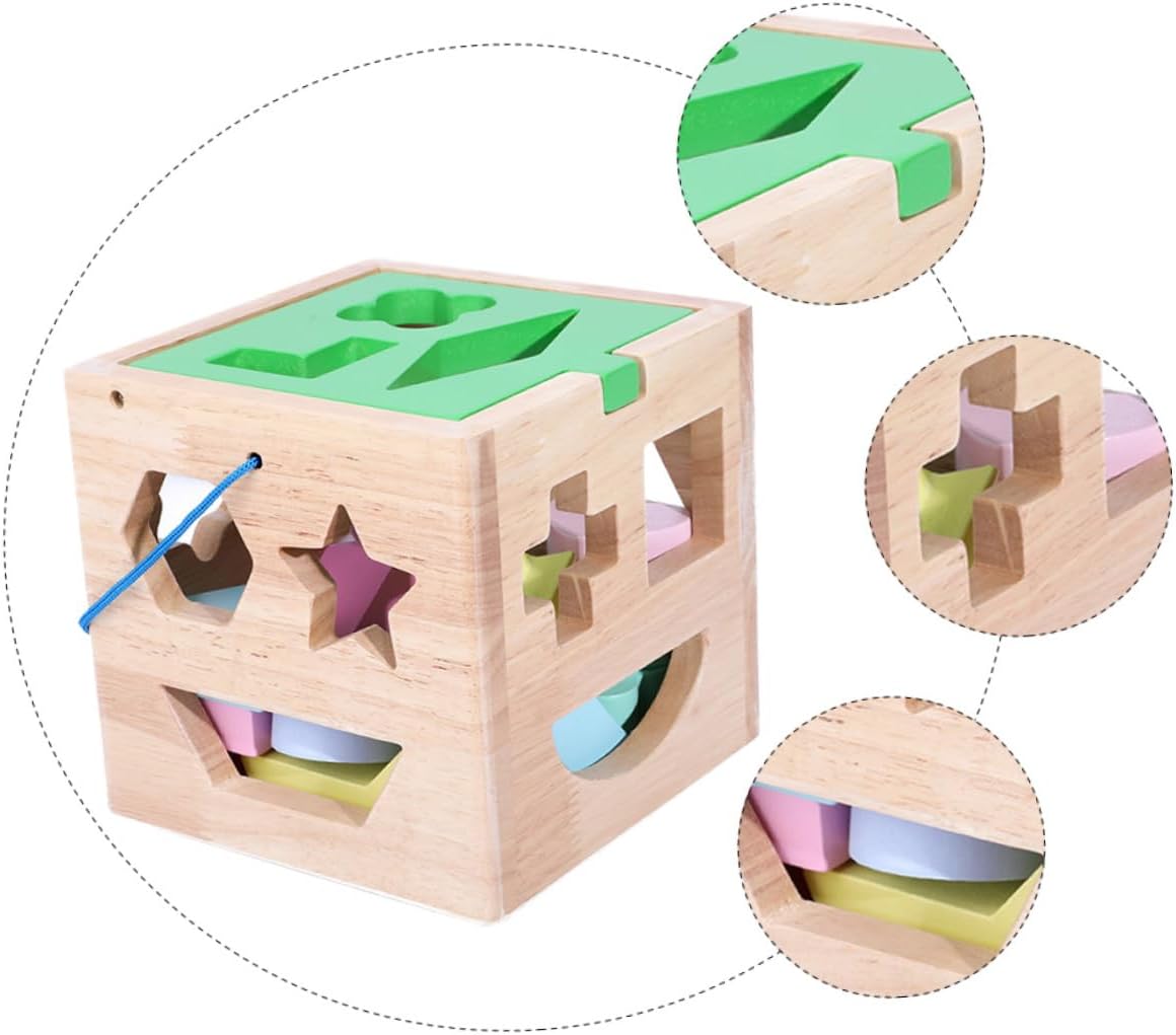 1 Set Wooden Block Kids Wooden Toys Building Blocks for Kids Geometric Box Toys Shape Matching Block Toy Wooden Educational Toys Boy Girl Child Puzzle Kids Playset