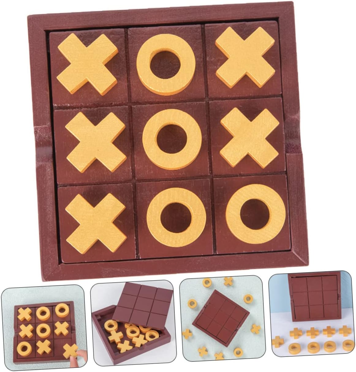 4 Sets Toe Toys Wooden Toys for Babies Travel Toy Children's Toys Wooden Board Game Wooden Family Board Game Tictactoe Board Game Kids Chess Toy Party Chess Board Toys Mini