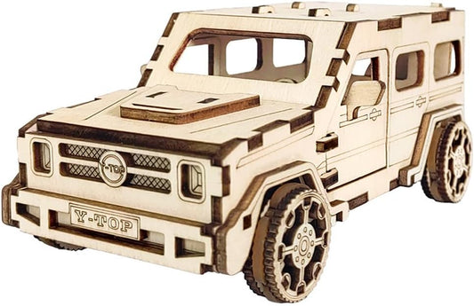 3D Car Model Wooden Puzzle for Adults - Off-Road Vehicle Simulation Model Kit - Rebound Car Wooden Model Kit to Build Handmade