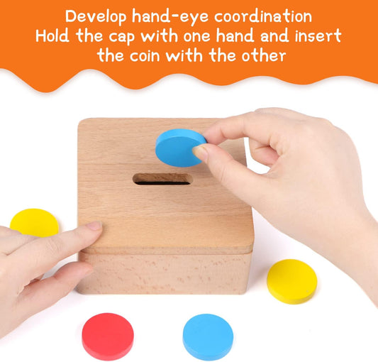 4 in 1 Wooden Play Kit Toys, Includes Object Permanence Box, Carrot Harvest Game, Coin Box, Matchstick Color Drop Game –Wooden LearningToys for 1 2 3 Year Old Boy Girl
