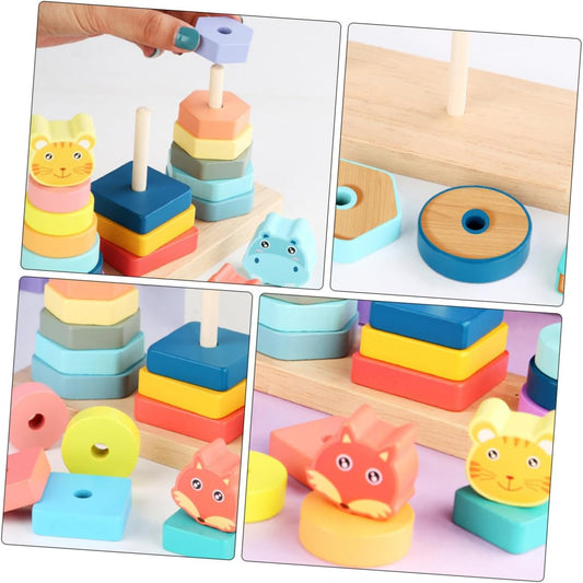 1 Set Set of Columns Puzzle Wooden Building Blocks Wooden Animal Toys Building Blocks for Kids Matching Block Toy Wooden Educational Toys Stacker Blocks Geometry Block Child