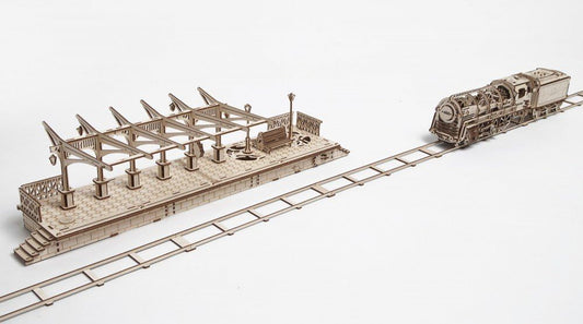 Bundle 3 in 1 Locomotive + Railway Platform + Rails Mechanical 3D Puzzle Eco-Friendly Gift Brainteaser DIY Teens Adults Boys Kids Toys