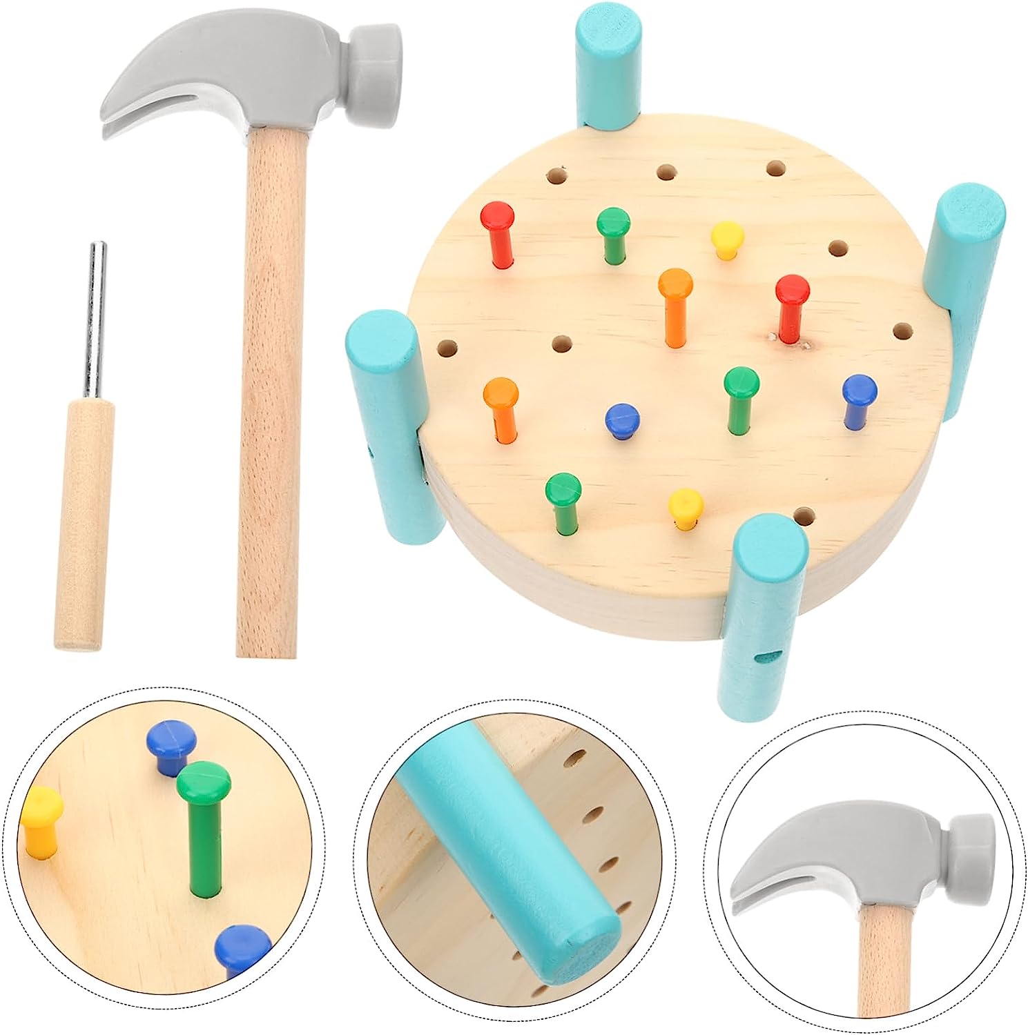 1 Set Simulation Tapping Game Kid Tools Kids Educational Toys Wood Baby Toys Wooden Hammering Toy Bench Toy for Kids Wooden Hammering Bench Kids Wooden Nails Pounding Hammer Toy