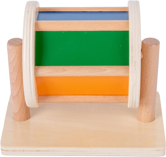Baby Toys Play Kit Mirror Peekaboo Knob Puzzle, Medium Spinning Drum and Rainbow Fabric Ball Kit Toys for 6-12Months Toddlers (Medium Spinning Drum)