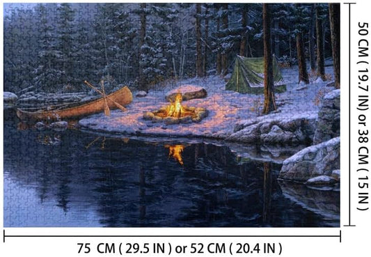 500 Pieces Wooden Jigsaw Puzzles for Adults Camping Night Brain Challenge Educational Family Game Snow Night Aurora for Kids Teen 20x15 Inch