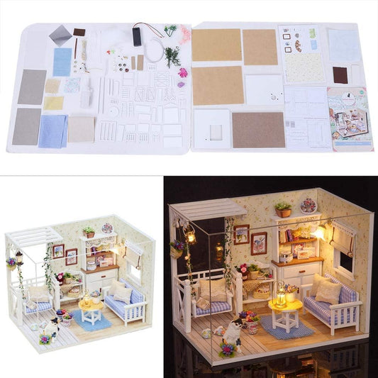 DIY Wooden Doll House Furniture Dollhouse Educational Toys with Glue, Miniature Dollhouse Wooden Furniture Kit, Children Birthday Gifts for Kids Teens Adults