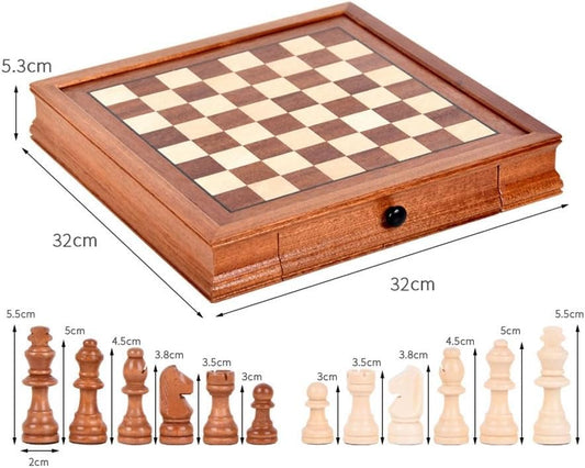 Chess Set, Magnetic Wooden Chess Set with 2 Built-in Storage Drawers - Board Games Chess Sets for Adults and Kids