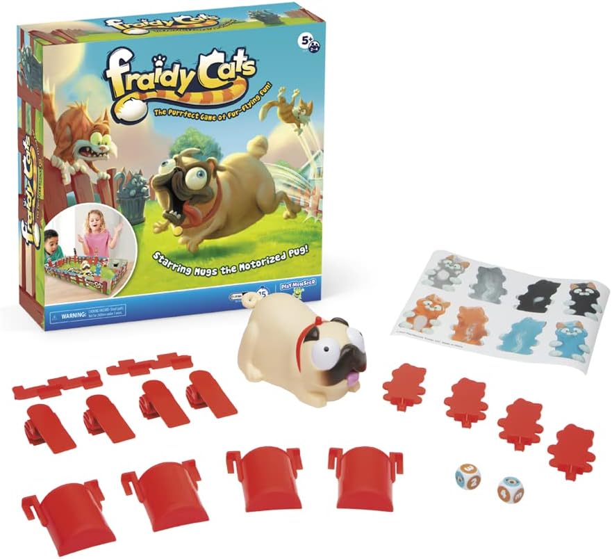 Fraidy Cats - Interactive Kids Board Game - Cat Movers Go Flying with Motorized Dog - Play with 2 to 4 Players - for Kids Ages 5 and Up