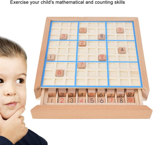 Wooden Sudoku Puzzles Board Game with Drawer,Number Thinking Game with English Manual of 100 Puzzles Number Place Board Math Brain Teaser Toys for Adults and Kids Train Logical Thinking Ability