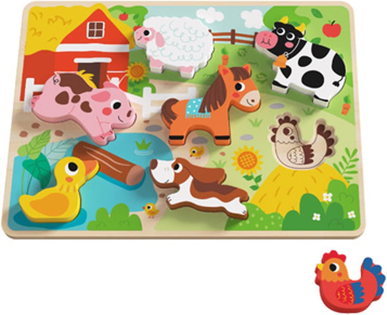 Farm Animal Wooden Chunky Puzzles - Educational Toys for Toddlers 1-3 Years Old for Boys and Girls Preschool Learning