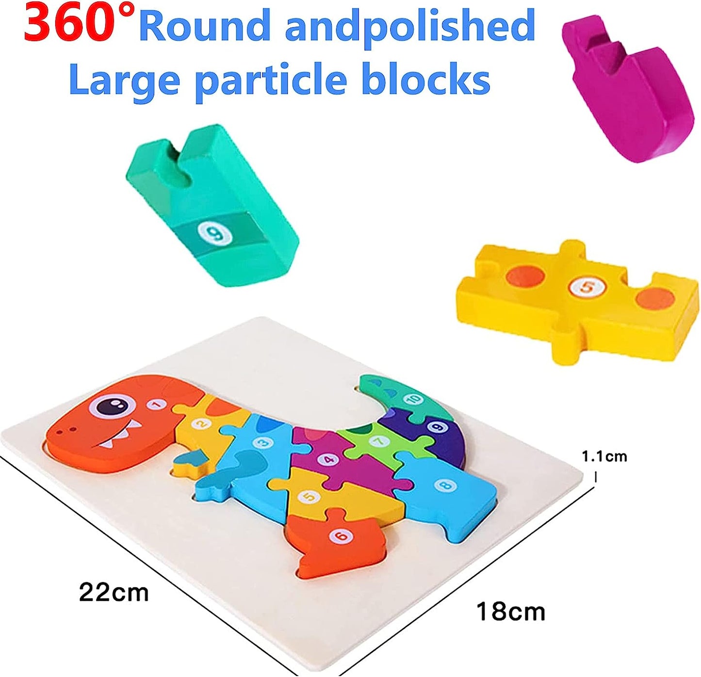 Wooden Toddler Puzzles for Kids Toys for 1 2 3 Years Old Boys Girls, 4-Pack Standing Animal Jigsaw Puzzle Gift Wooden Dinosaur Puzzles Numbers Colors Shapes Early Learning Educational Toys