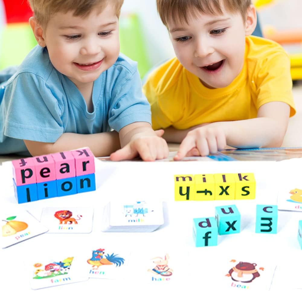 2 PCS Crossword Puzzle, 2023 New Matching Letter Game, Wooden Blocks Spelling Game, Premium Wooden Alphabet Flash Cards Matching Sight Words Letters Recognition Games for Kids Ages 3-5 Kids