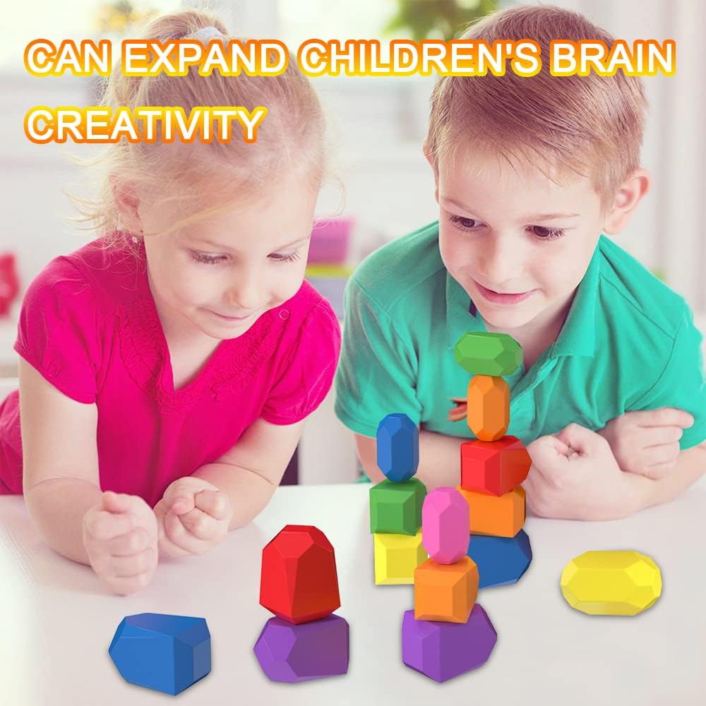 26 Pcs Wooden Sorting Stacking Rocks for Toddlers Educational Toys Balancing Stone Rocks Block Sorting Game for Toy Preschool Ages 3-5