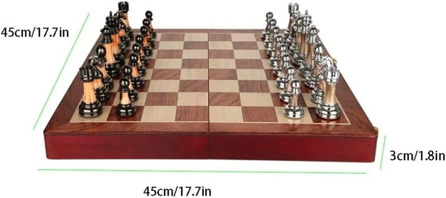 Chess Game Set Chess Set Chess Board Set 17.7" Chess Sets Zinc Alloy and Acrylic Chess Pieces，Portable Wooden Box Storage Folding Chess Set Chess Board Game Chess Game