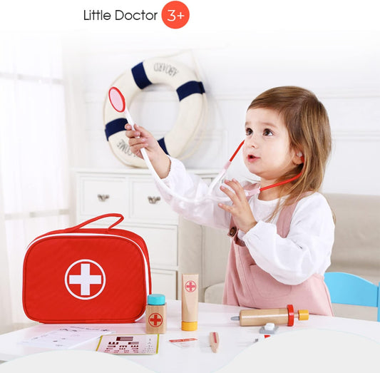 Pretend Play Doctor Kit for Kids - Wooden Educational Medical Set - Role Play Toys for Boys and Girls 3+ Year Old
