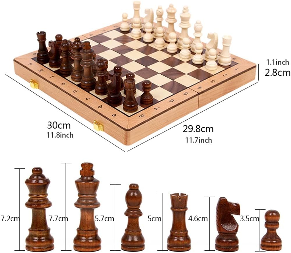 Chess Set Chess Board Wooden Chess Set with Folding Chess Board, Chess Pieces, & Storage Box,Board Game 2 Extra Queens Chess Boards for Adults