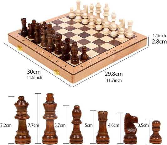 Chess Set Chess Board Wooden Chess Set with Folding Chess Board, Chess Pieces, & Storage Box,Board Game 2 Extra Queens Chess Boards for Adults