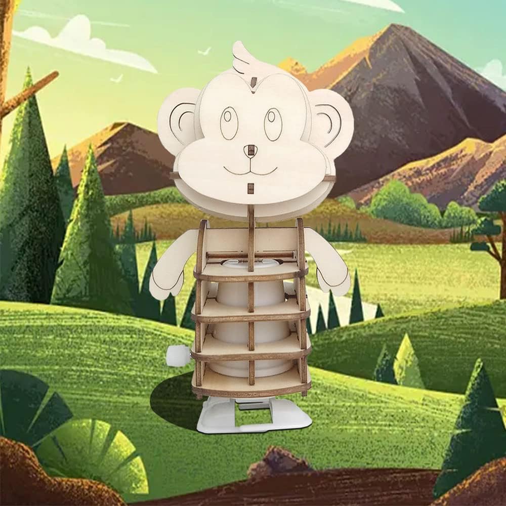 Toy Wooden Animal Three-Dimensional Jigsaw Puzzle DIY Runaway Little Monkey Children's Handmade Materials
