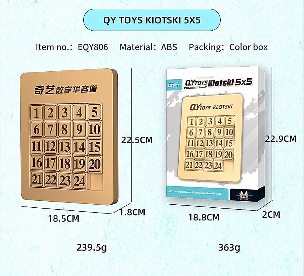 QY Toys 5x5 Klotski Puzzle Magnetic Sliding Number Puzzle ABS Brain Teasers Toy Tangram Jigsaw Intelligence (24-Digit Version)