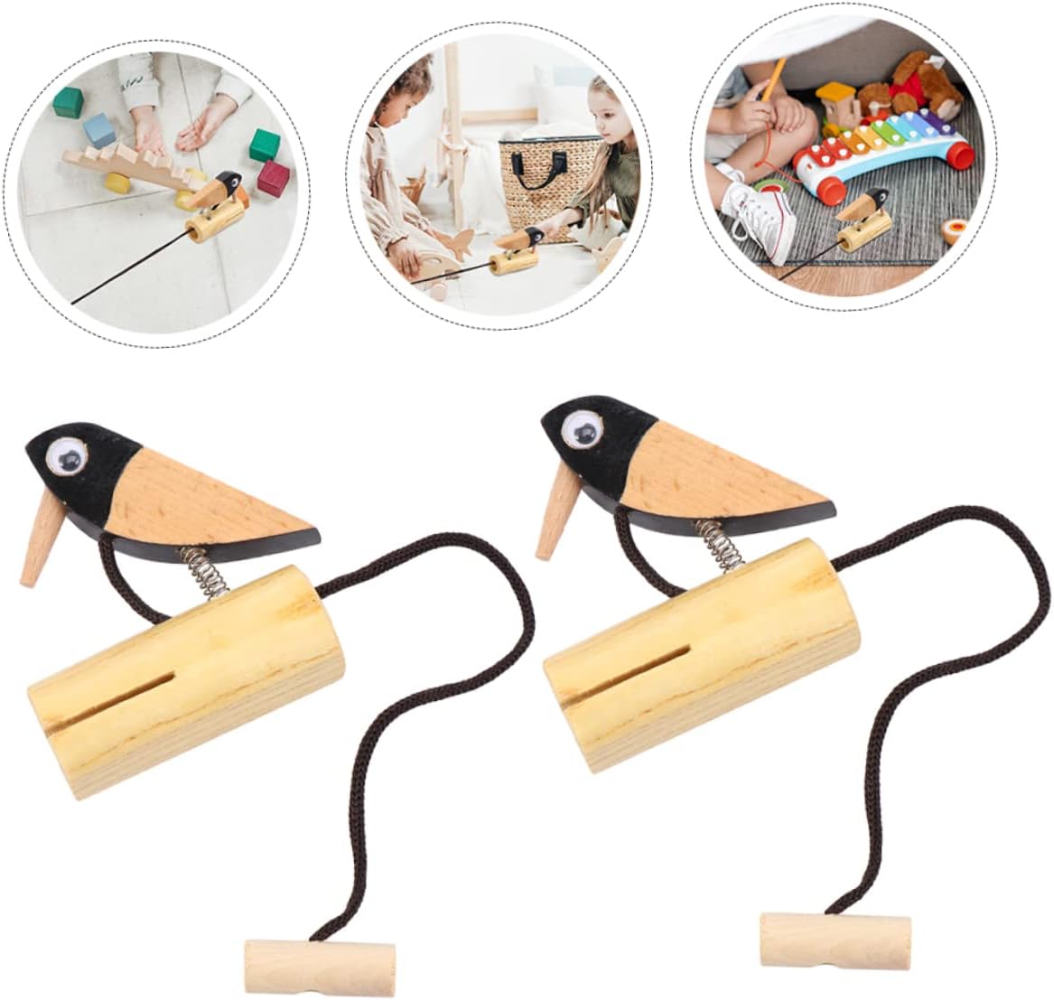 2pcs Garden Decoration Kids Musical Instruments Wood Toys Kidcraft Playset Kids Percussion Toy Kids Wooden Bird Toy Woodpecker Worm Game Music Teachings Aids Doorbell Sound Barrel