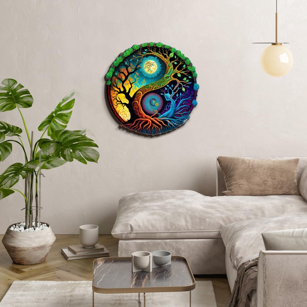 Wooden Puzzles, Sun&Moon Tree Wooden Puzzle for Adults, Unique Wooden Jigsaw Puzzles Pieces, Fun Challenging Tree Puzzles Gifts Perfect Family Game-200pcs-11.8 * 11.8in