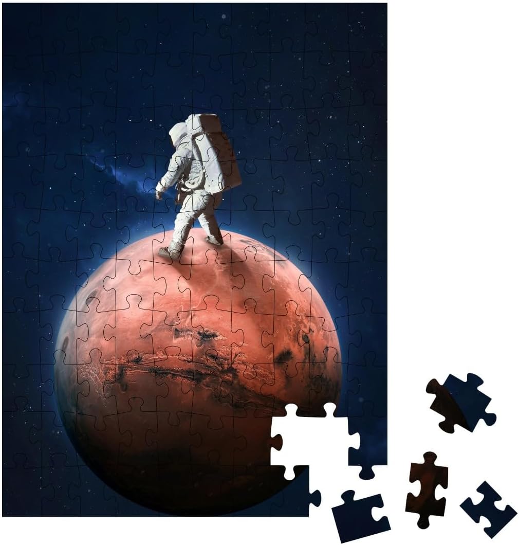 Astronaut on Surface of Red Planet Mars. Martian Colonize... Jigsaw Puzzle Jigsaw Puzzle with 100 Pieces