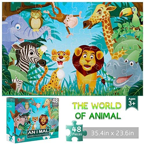 Jumbo Floor Puzzle for Kids Animal Jigsaw Large Puzzles 48 Piece Ages 3-6 for Toddler Children Learning Preschool Educational Intellectual Development Toys 4-8 Years Old Gift for Boys and Girls