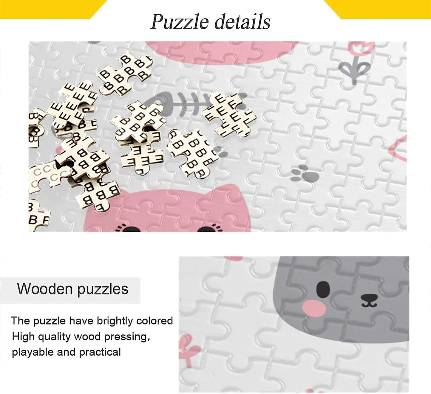 Cute Cats Puzzles for Adults and Kids 1000 Pieces, Wooden Jigsaw Puzzles, Happy Family Games Ideal