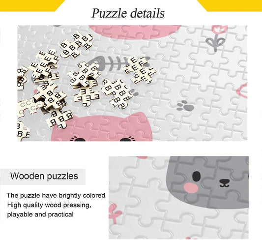 Cute Cats Puzzles for Adults and Kids 1000 Pieces, Wooden Jigsaw Puzzles, Happy Family Games Ideal