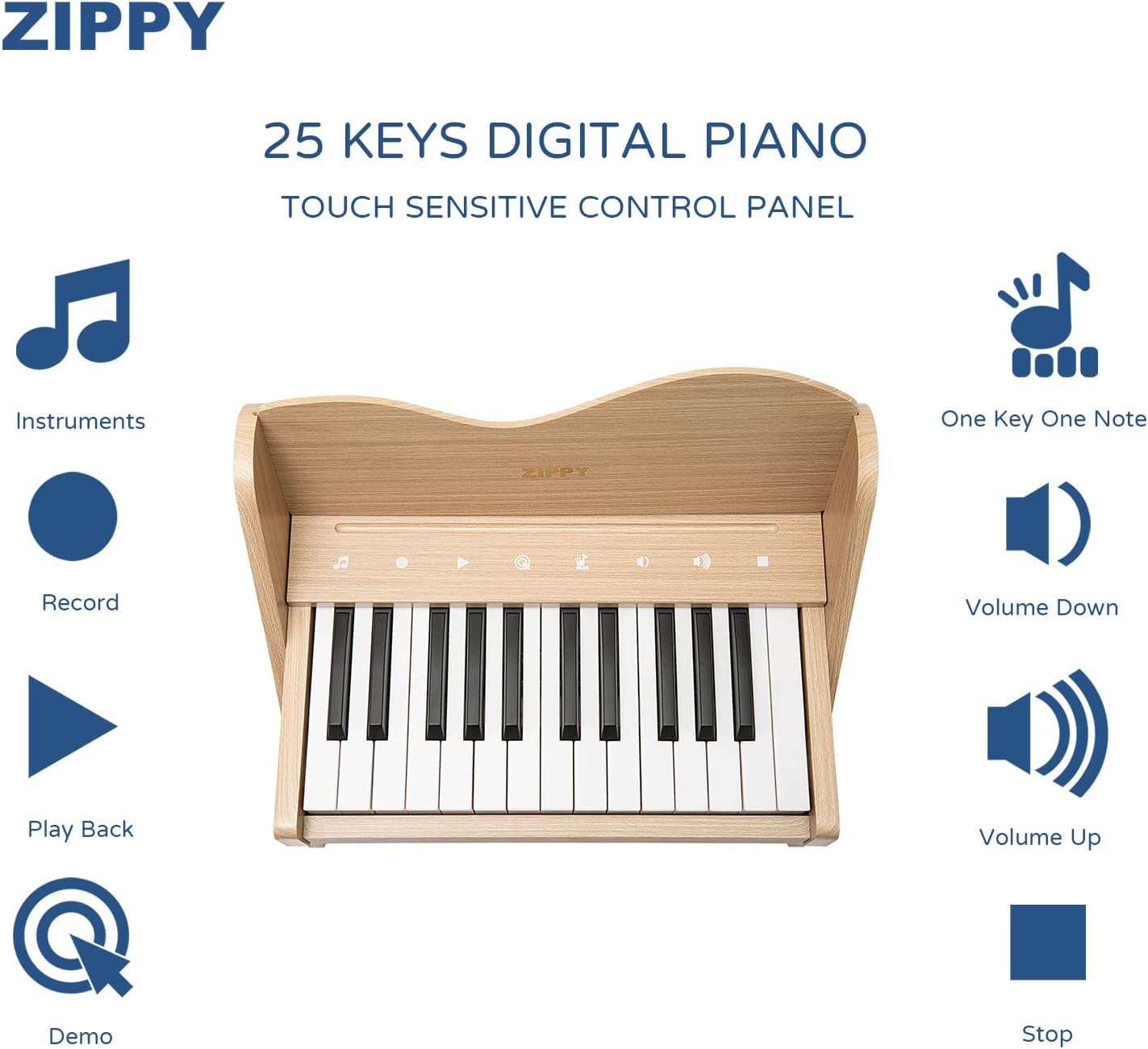 Kids Piano Keyboard, 25 Keys Digital Piano for Kids, Touch Sensitive Control Panel, Built-in Songs, Volume Adjustable, Mini Music Educational Instrument Toy, Wood Piano for Toddlers Girls Boys