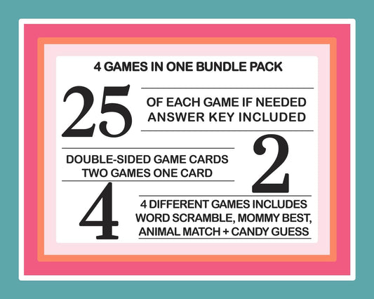Lumberjack Baby Shower Games 4-in-1 Bundle (25 Guests) Includes Word Scramble, Baby Animal Matching, Candy Bar Match, Who Knows Mommy Best Prize Games - Bear Theme Red and Black – Printed Cards Pack