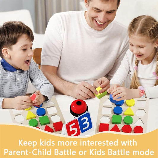 Sensory Board Color Shape Matching Puzzle Game Color Sensory Educational Toy Geometric Shape Quick Matching Game with Scoreboard, Bell and Cards for Boys Girls 3+ Years Old (for 2 Players)