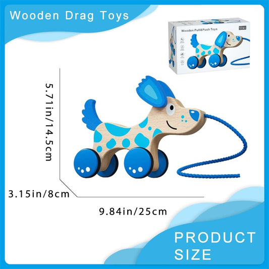 Handmade Wooden Pull Dog Toy Pull Along Toy with String for Walking Toddlers Educational Toy for Boys Girls Birthday Gifts