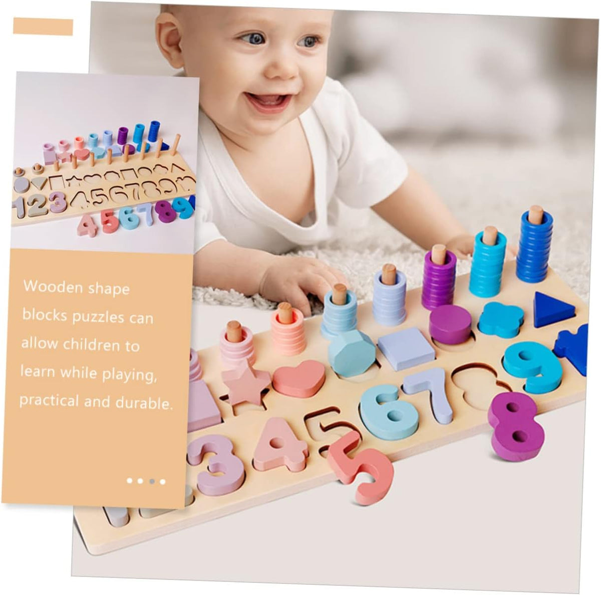 1 Set Three-in-one Logarithmic Board Kids Toys Kids Educational Toys Preschool Toys Bulk Puzzles for Kids Preschool Puzzles Numbers Matching Toys Toddler Macaron Wood Triple
