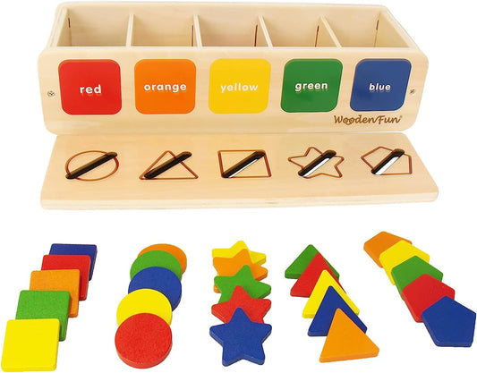 Color Shape Sorting Toy for Toddler 1-3, Wooden Toy Shape Sorter Color Matching Box Game, Learning Sensory Toy Gift for Boy Girl 1 2 3 Year Old