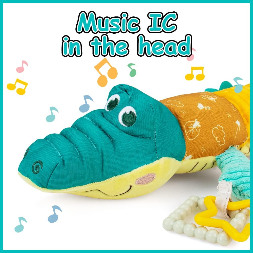 Infant Baby Musical Stuffed Animal Activity Soft Toys with Multi-Sensory Crinkle, Rattle and Textures, Cute Stuffed Aminal Tummy Time Toys Newborn Baby Musical Toys for 0 3 6 12 Months, Crocodile