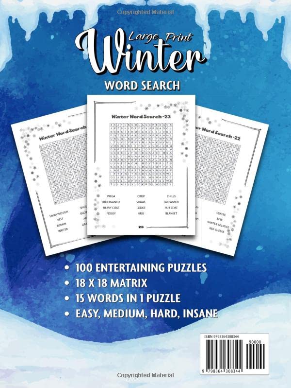 Large Print Winter Word Search For Adults: A New Fun and Relaxing Wordfind Puzzle Book for Adults and Seniors. 4 Levels of Difficulty to Find out ... Large Print Puzzles Books with Solutions.