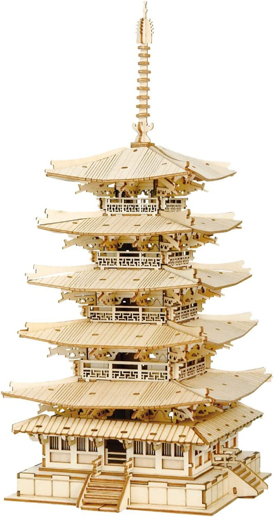 3D Puzzles for Adults, Wooden Model Kits for Adults to Build, Gift on Birthday Chris as - Five-storied Pagoda (275 PCS)