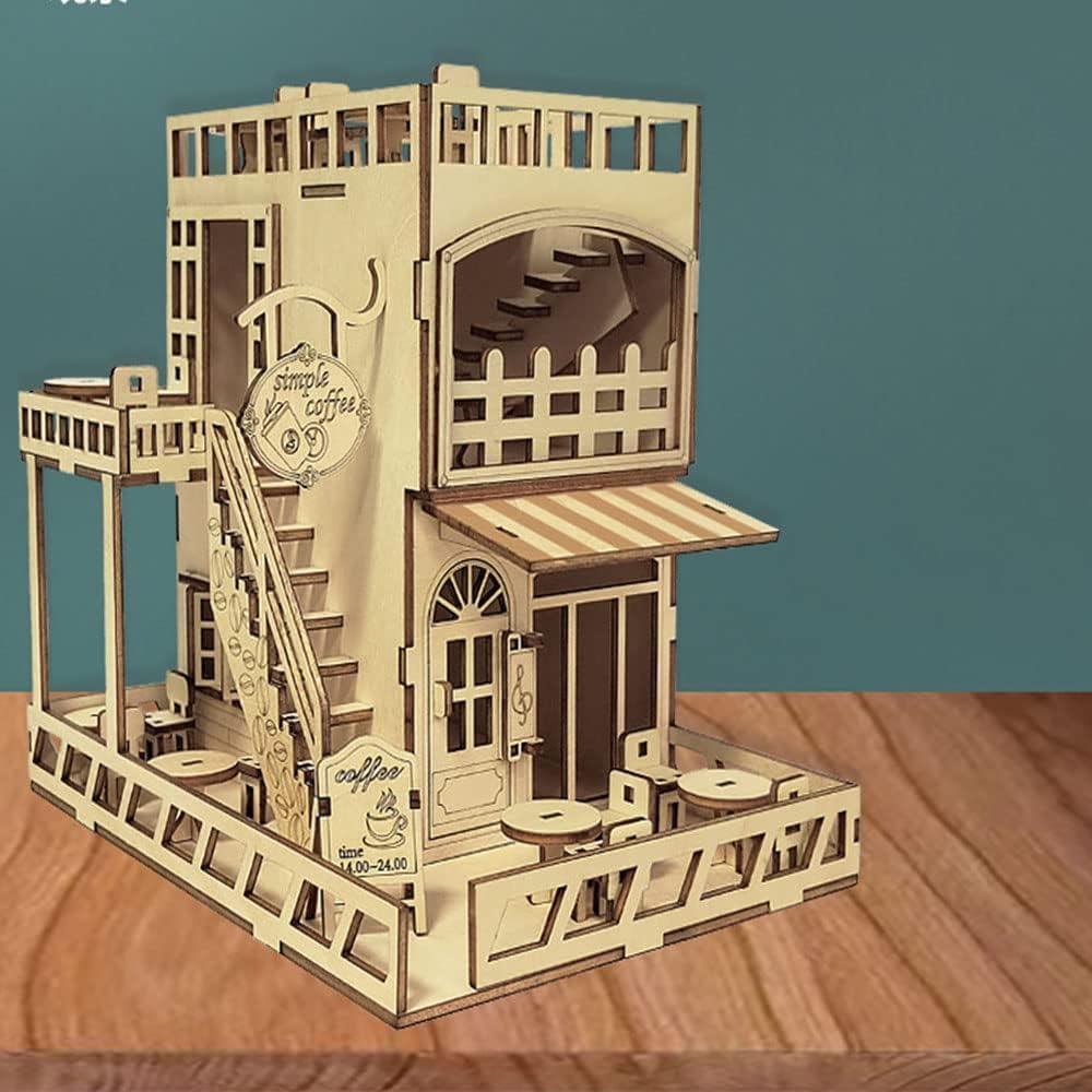 DIY Hand-Assembled Building Wooden Three-Dimensional Puzzle Cafe Handmade DIY Spelling Toy Decoration